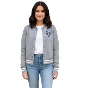 Y2K Abercrombie & Fitch Grey Varsity Bomber Jacket Patchwork Logo Size: Medium